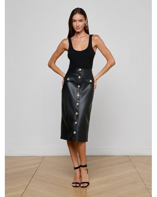 L'Agence White Milann Faux Leather Skirt