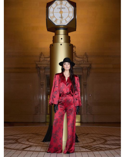 L'Agence Red Pilar Silk Wide-Leg Pants