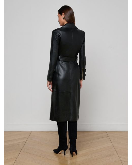 L'Agence Black Celina Leather Trench Coat