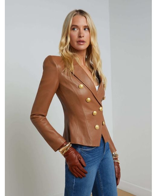 L'Agence Blue Bethany Leather Blazer