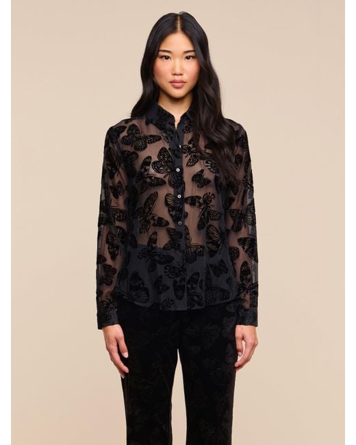 L'Agence Blue Laurent Velvet Blouse Top