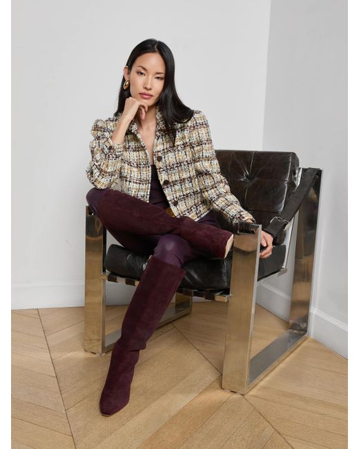 Veste En Tweed À Sequins Kasey, Tweed Chiné À Sequins Dorés L'Agence en coloris Brown