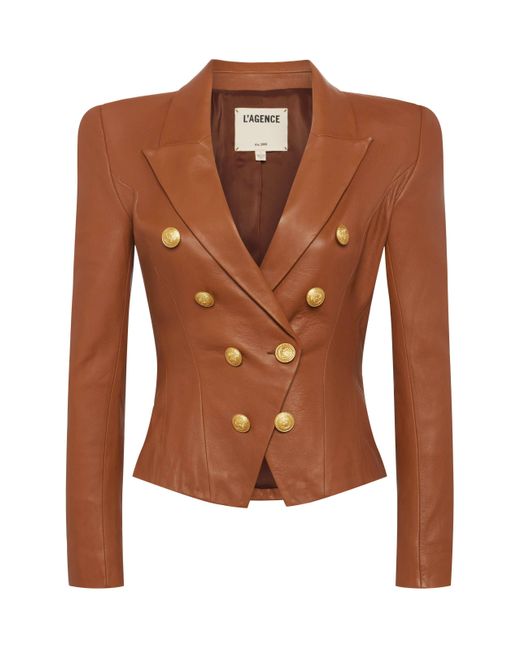 L'Agence Blue Bethany Leather Blazer