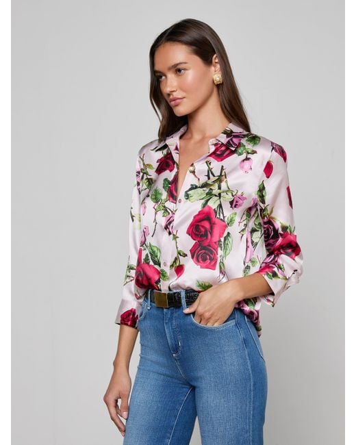 Chemisier En Soie Dani, Rose Avec Imprimé Roses Romantique L'Agence en coloris Multicolor