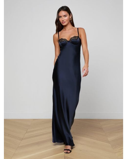 Robe De Soirée En Soie Et Dentelle Shayla, Bleu Nuit L'Agence en coloris Blue