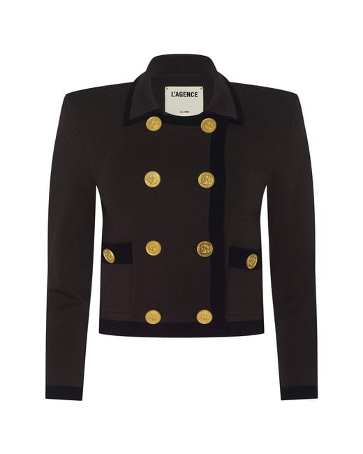 Veste Courte En Maille Janu, Marron Foncé/Noir L'Agence en coloris Multicolor