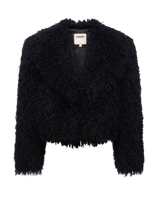 L'Agence Black Aura Cropped Faux Fur Jacket