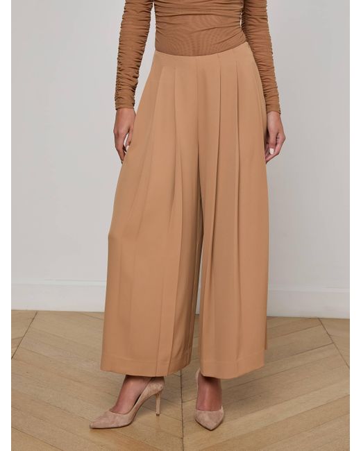 L'Agence Brown Novalynn Cropped Pleated Pants