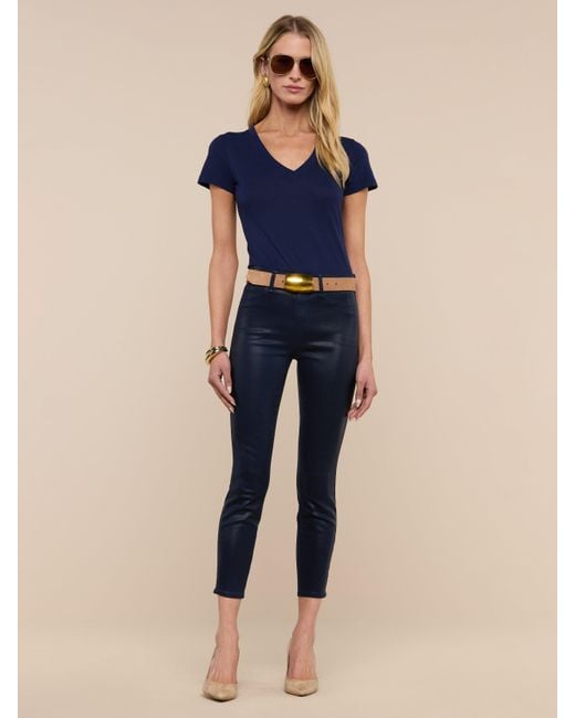 L'Agence Blue Becca Cotton V-neck Tee