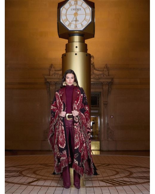 Jean Large En Denim Enduit Clayton, Enduit Bordeaux Foncé L'Agence en coloris Red