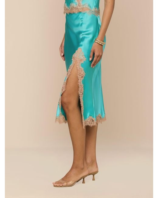 L'Agence Blue Tico Silk Lace Skirt