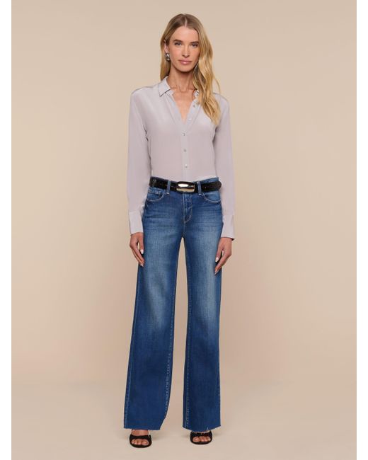 L'Agence Blue Babette Silk Blouse Top