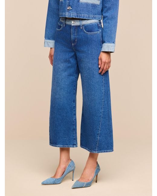 L'Agence Blue Bronte Cropped Wide-Leg Jean