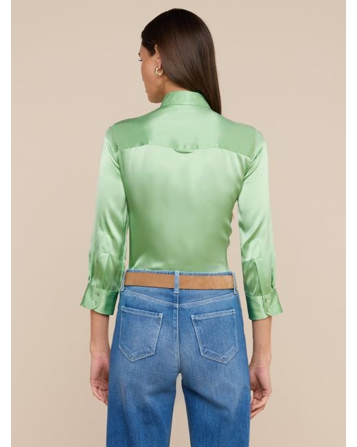 L'Agence Green Dani Silk Blouse Top