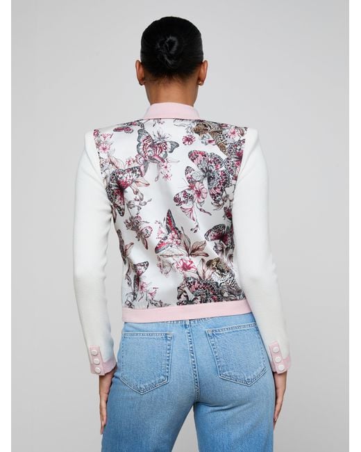 Cardigan Avec Dos En Satin Nomi, Ivoire/Rose/Imprimé Jungle Papillons Coloré L'Agence en coloris White