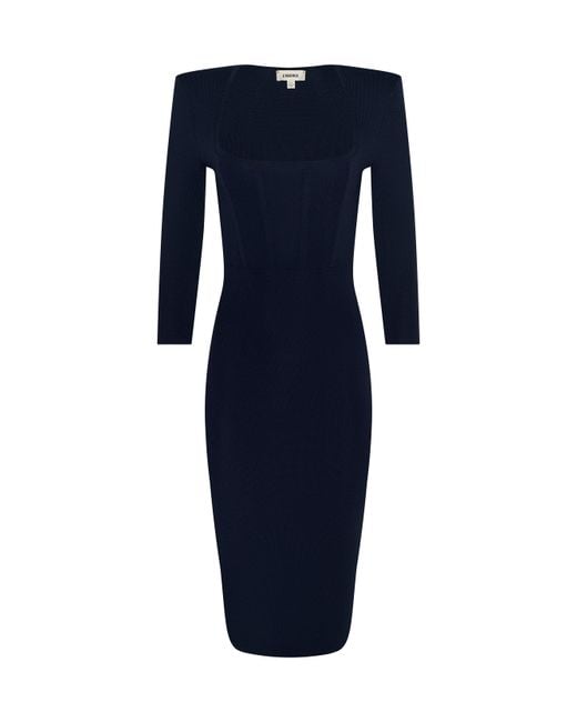 Robe Corset Mi-Longue Mary, Bleu Nuit/Doré L'Agence en coloris Blue