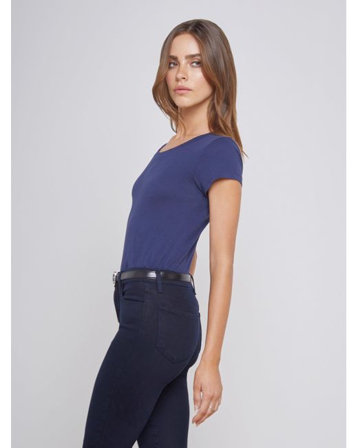 T-Shirt En Coton À Encolure Dégagée Cory, Bleu Marine L'Agence en coloris Blue