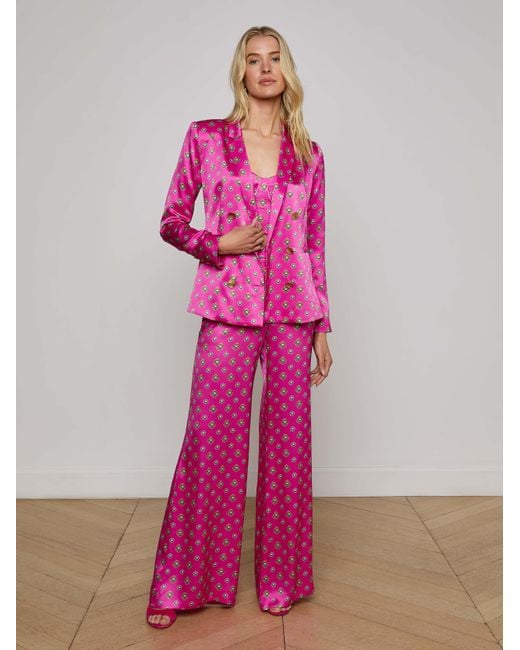 L'Agence Pink Pilar Silk Wide Leg Pants
