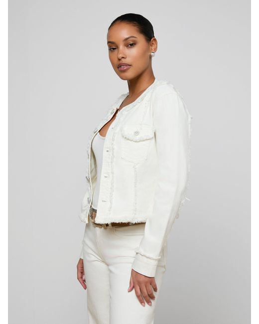 L'Agence White Yarin Collarless Fray Jacket