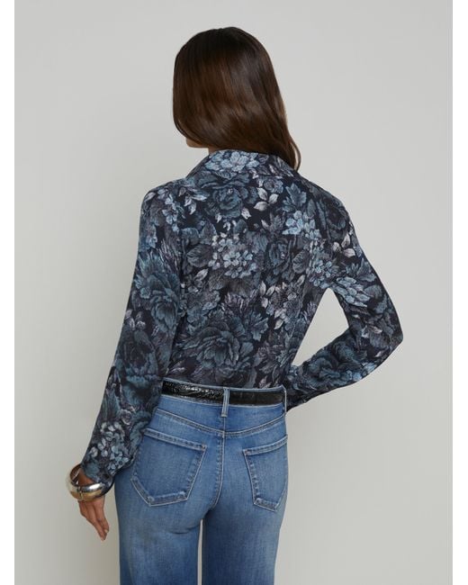 L'Agence Blue Nina Silk Blouse Top