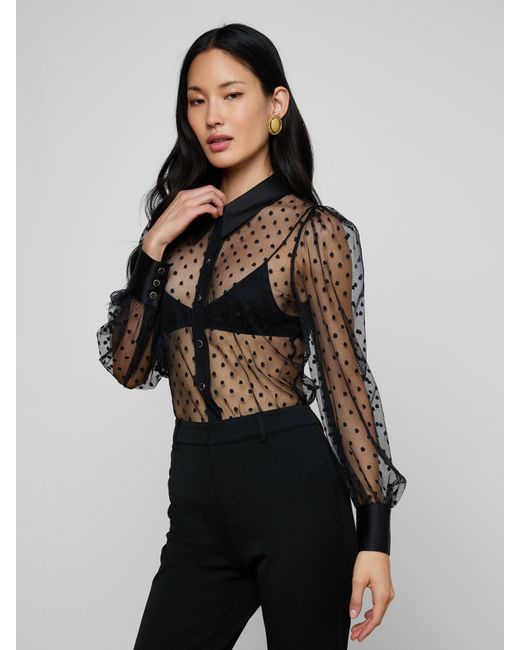 L'Agence Black Sophie Long-Sleeved Blouse Top