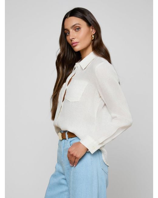 L'Agence White Isla Linen Shirt
