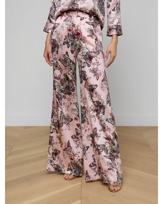 L'Agence Multicolor Pilar Silk Wide-Leg Pants