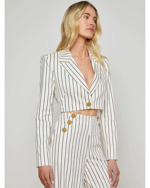 L'Agence White Izzie Striped Cropped Blazer