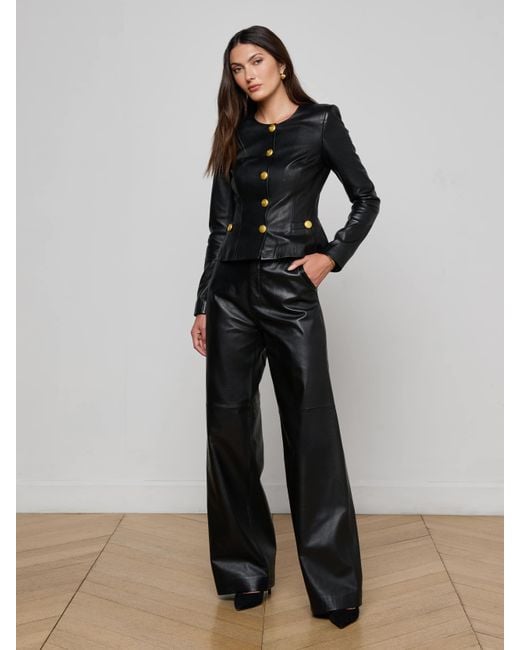 L'Agence White Livvy Leather Straight-leg Trouser