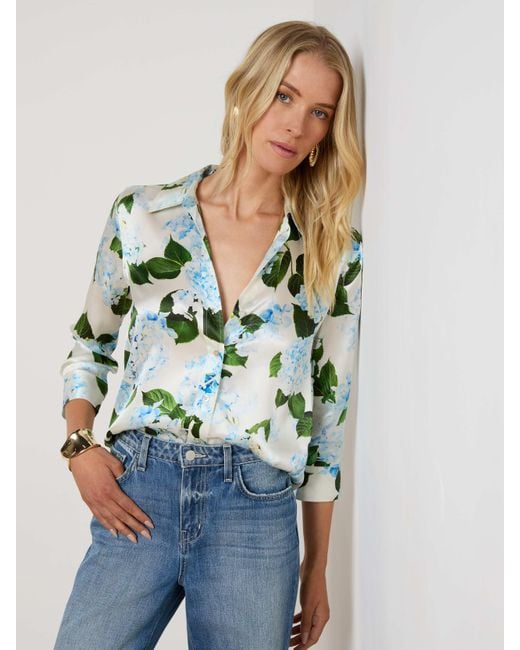 Chemisier En Soie Dani, Ivoire Avec Imprimé Hortensias Bleu Clair L'Agence en coloris Multicolor
