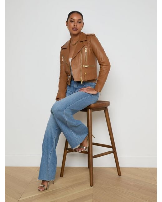 L'Agence Blue Blakely Leather Biker Jacket