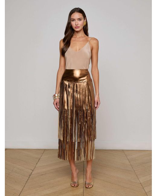 L'Agence Multicolor Karolina Fringe Skirt