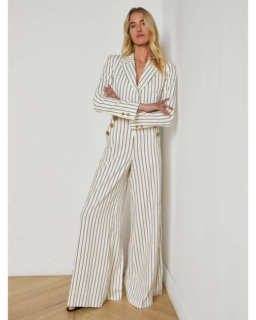 L'Agence White Izzie Striped Cropped Blazer
