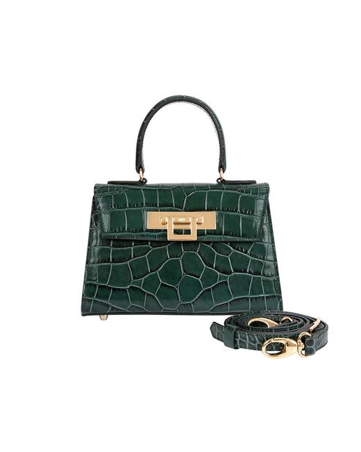 Maya Midi Orinoco 'Croc' Print Calf Leather Handbag - Stone | Lalage Beaumont