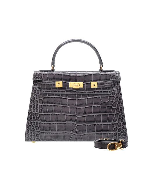 Maya Midi Orinoco 'Croc' Print Calf Leather Handbag - Stone | Lalage Beaumont