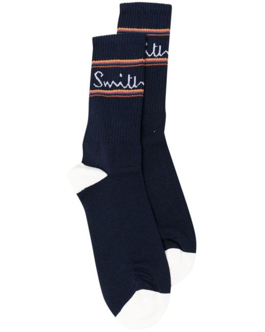 Paul Smith Blue Intarsia-knit Logo Socks for men
