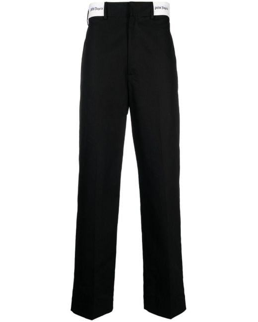 Palm Angels Black Logo-Waistband Chino Trousers for men