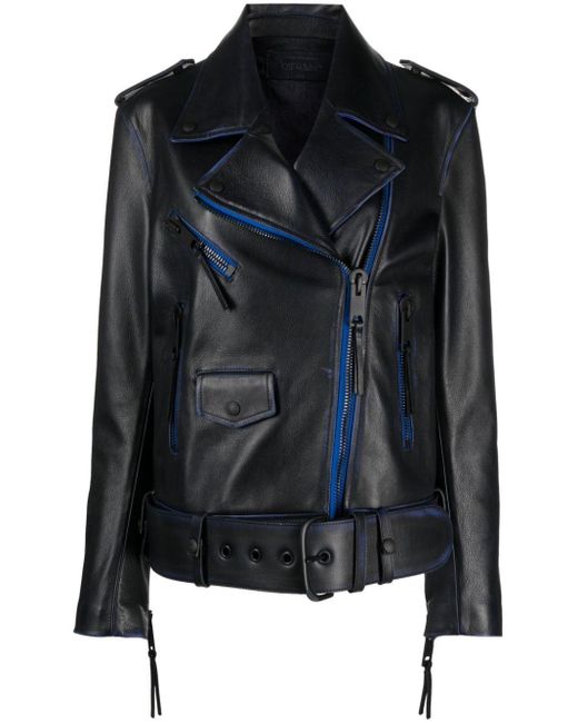 Off-White c/o Virgil Abloh Black Off- Off Contrast-Trim Leather Jacket