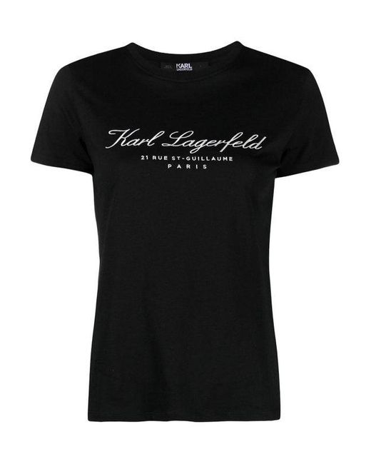T-Shirt Con Logo Ricamato di Karl Lagerfeld in Black