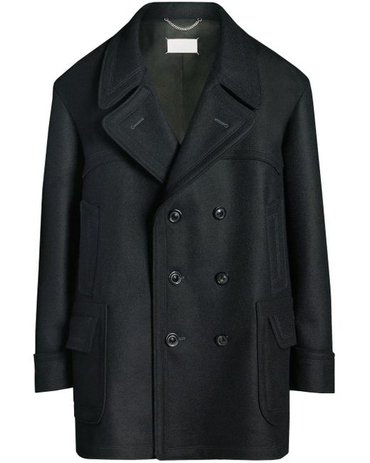 Maison Margiela Black Double-breasted Wool-blend Coat for men