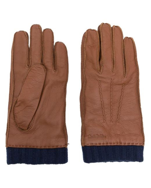 Paul Smith Brown Logo-Debossed Leather Gloves for men