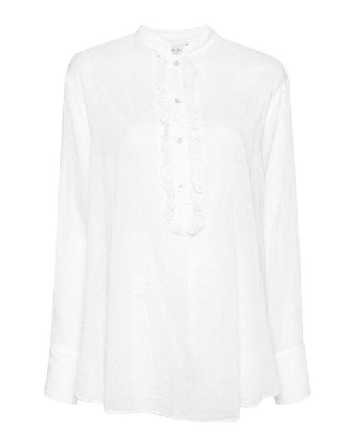 Forte Forte White Henley Blouse With Ruffles