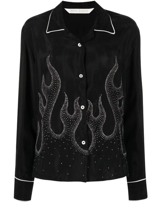 Palm Angels Black Flame-embroidered Shirt