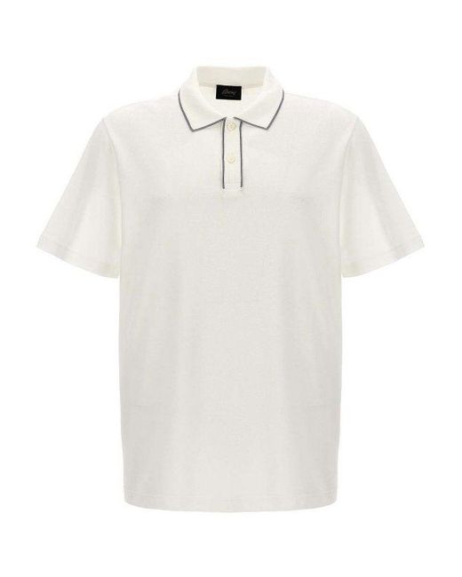 Brioni White Logo Embroidery Polo Shirt for men