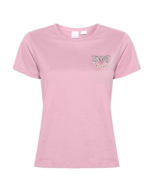 T-Shirt Con Logo Strass di Pinko in Pink