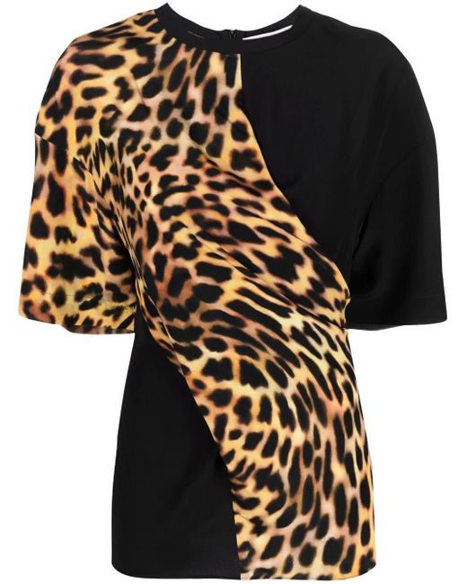 Stella McCartney Black Cheetah Print Panel T-shirt