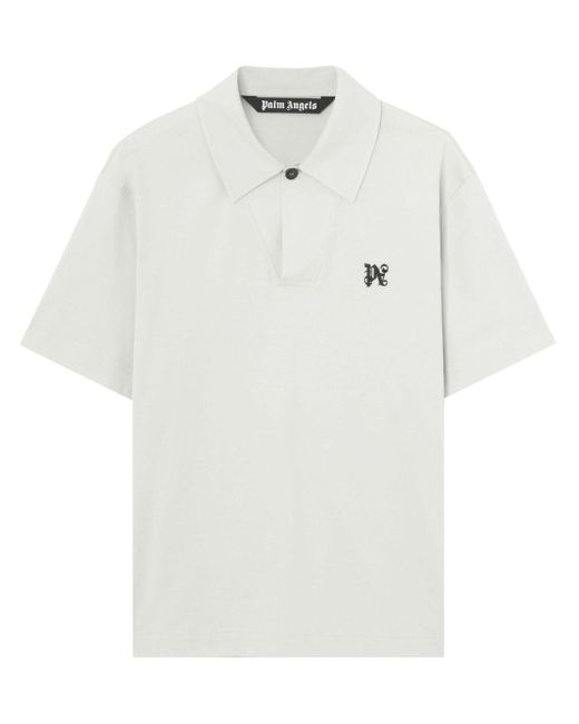 Palm Angels White Monogram-embroidered Cotton Polo Shirt for men