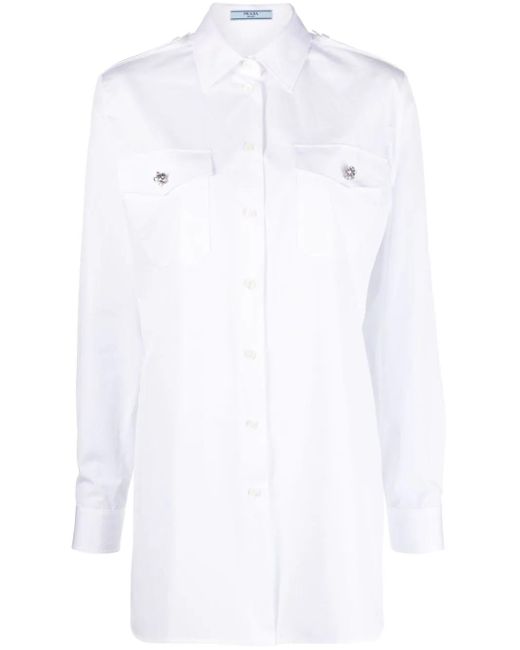 Prada White Crystal-button Cotton Shirt