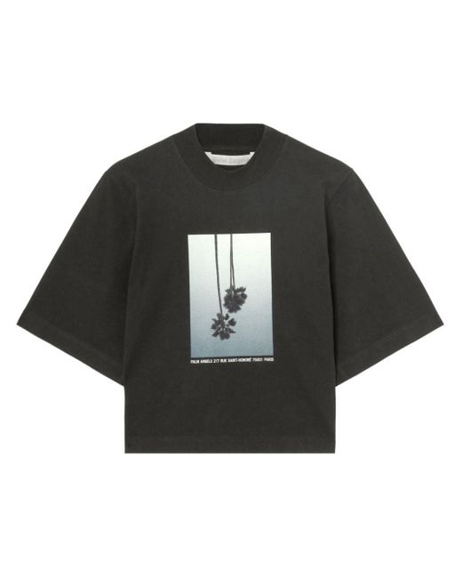 Palm Angels Black Brand-print Cropped Cotton-jersey T-shirt