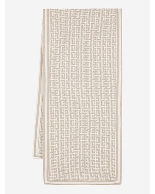 Wool and cashmere scarf with Balmain monogram pattern